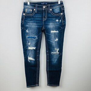 Miss Me Women's Size 26 Jeans Skinny Leg Whiskered Destroyed Embellished